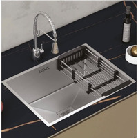 Evanex 24 X 18 X 10 Inches Handmade Matt Finish Single Bowl 304 Grade Stainless Steel Kitchen Sink/Basin For Kitchen With Square Drainer And Ss Fruit Basket