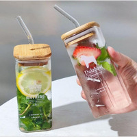 Kikiluxxa Soda Glass Water Tumbler Drinking Cup Green Tea And Coffee Can Glass Mug With Lid And Straw Set Of 2-320Ml For Beer Soda Drinking Fruit Juice Milk Glass Sipper Tumbler Cup