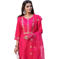 Indo Era Women's Embroidered Silk Blend Calf Length Straight Kurta Pant With Dupatta Set (Ieout7451_Medium)