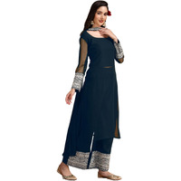Ethnicjunction Women's Georgette Embroidered And Zari Work Kurta Palazzo And Dupatta Set (Teal)
