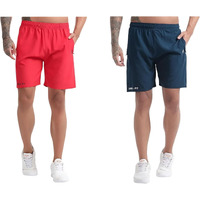 Blue Star Shark Athletic Sports Shorts For Men With Zip Pockets And Elastic Waistband Quick Dry Lightweight Activewear Combo - Pack Of 2 (Color: Red And Airforce, Size:L)