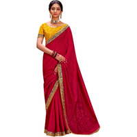 Saree Mall Women's Pink Vichitra Silk Embroidered Saree With Unstitched Blouse Piece(Ayushi4002_Sum)