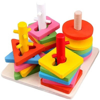 Verat Wooden Clock Teaching Time Number Blocks Shape Color Stacking Sorting Montessori Early Learning Educational Toy | Gift For 3 Year Old Toddler Baby Kids (4 Shapes)