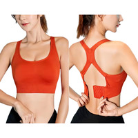 Glamoras Women's Nylon Spandex Padded Non Wired Racer Back Sports Bra For Gym, Cardio, Zumba And Yoga | Everyday Active Wear For Girls | Size M To 2Xl Orange
