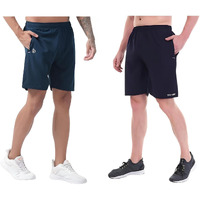Blue Star Shark Athletic Sports Shorts For Men With Zip Pockets And Elastic Waistband Quick Dry Lightweight Activewear Combo - Pack Of 2 (Color: Airforce And Blue, Size:M)