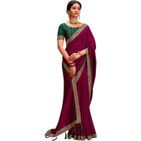 Saree Mall Women's Magenta Vichitra Silk Embroidered Saree With Unstitched Blouse Piece(Ayushi4007_Sum)