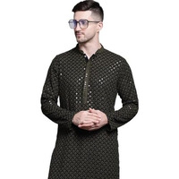 Jompers Mens Sequin Embroidered Pure Cotton Kurtas (Mehndi, S)