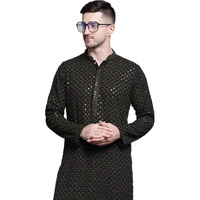 Jompers Mens Sequin Embroidered Pure Cotton Kurtas (Mehndi, Xl)