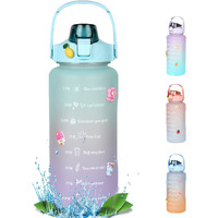 House Of Quirk Plastic 2 Litre 3D Sticker Water Bottle With Straw,Unbreakable Sports Water Bottles With Handle,Leak Proof For Gym Fitness Outdoor Sports - Blue/Purple, 2 Liter