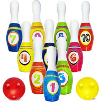 Funblast Kids Bowling Play Set Toys - Cartoon Design Plastic Bowling Toy Set With 10 Bottles And 2 Balls Game For Kids, Indoor & Outdoor Sports Games For Kids/Boys (Multicolor)
