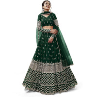 Zeel Clothing Women's Sequins Zari Embroidered Georgette Semi Stitched Lehenga Choli With Dupatta (308-Green-Wedding-Bridal-Latest-New; Free Size) (Green)
