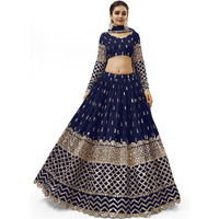 Zeel Clothing Women's Sequins Zari Embroidered Georgette Semi-Stitched Lehenga Choli With Dupatta (307-Navyblue-Wedding-Bridal-Latest-New; Free Size) (Blue)