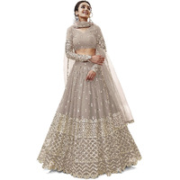 Zeel Clothing Women's Sequins Zari Embroidered Georgette Semi Stitched Lehenga Choli With Dupatta (302-Grey-Wedding-Bridal-Latest-New; Free Size) (Grey)