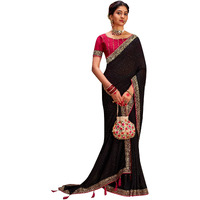 Saree Mall Women's Black Vichitra Silk Embroidered Saree With Unstitched Blouse Piece(Ayushi4004_Sum)