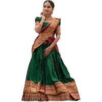 Zerico Women's Indian Traditional Kanjivaram Kanchipuram Silk Pure Zari Weaving Lehenga Choli And Havay Zari Work Dupatta With Blouse (All Unstitched) (Half Saree) (Green-)