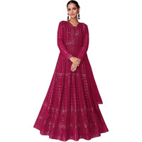 Miss Ethnik Women's Faux Georgette Full Sleeve Stitched Embroidered Ankle Length Pink Anarkali Gown With Dupatta (Me-1106-Pink-Xxl)