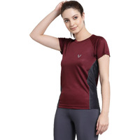 Uzarus Womens Dry Fit Workout Top Sports Gym Regular Fit T-Shirt (L, Wine)