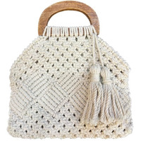Love N Beyond Handmade Macrame Women Fashion Bag Boho Cotton Handbag With Wooden Handle