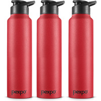 Pexpo Chromo Stainless Steel Sports/Fridge Sipper Water Bottle 1 Litre, Crimson Red Pack Of 3 | Eco Friendly | Bpa Free | Water Bottle For Office, Gym, School, Yoga, Trekking, Men, Women And Kids