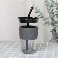 Kikiluxxa Glass Travel Sipper Tumbler Mug With Straw And Lid - 400Ml-Pack Of 1 - Tea And Coffee Fruit Juice Milk Cup With Straw (Brezze)