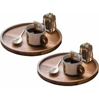 Flipsshoppee Round Decorative Tray Rustic Wooden Coffee Table Trays Home Decor Farmhouse Centerpiece Serving Trays For Food Drinks Ottoman Kitchen Countertop Set Of 2