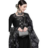 Indo Era Women's Black Embroidered Viscose Straight Kurta & Pant With Dupatta Set (Black_Kh9Bk8717_Medium)