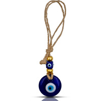 Linensutra Handmade Turkish Evil Eye Blue Glass Hanging For Good Luck Prosperity Zodiac Success Health Wealth Office Home Decor & Car (Jute String With Multi Color Beads) (2Gb4-2313)