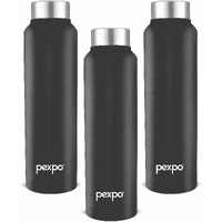 Pexpo Chromo Stainless Steel Sports/Fridge Water Bottle 1 Litre, Knight Black Pack Of 3 | Eco Friendly | Bpa Free | Water Bottle For Office, Gym, School, Yoga, Trekking, Men, Women And Kids