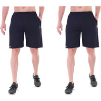 Blue Star Shark Athletic Sports Shorts For Men With Zip Pockets And Elastic Waistband Quick Dry Lightweight Activewear Combo - Pack Of 2 (Color: Blue And Blue, Size:M)