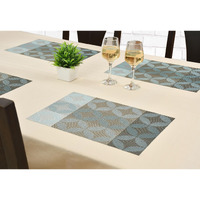 Yellow Weaves Pvc Dining Table Placemats | Heat Resistant Dining Table Place Mats For Kitchen Coffee Center Table Side Party - (Set Of 6, Geometric Blue)