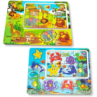 Bugbee Wooden Puzzle Games For Kids Jungle Animals & Ocean Puzzle Toys For 2 To 6 Years Boys & Girls Preschool Educational And Montessori Learning Animal Jigsaw Puzzle Toy Gift Set For Toddlers