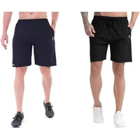 Blue Star Shark Athletic Sports Shorts For Men With Zip Pockets And Elastic Waistband Quick Dry Lightweight Activewear Combo - Pack Of 2 (Color: Blue And Black, Size:Xl)