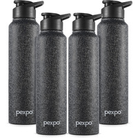 Pexpo Chromo Stainless Steel Sports/Fridge Sipper Water Bottle 1 Litre, Black Pack Of 4 | Eco Friendly | Bpa Free | Water Bottle For Office, Gym, School, Yoga, Trekking, Men, Women And Kids