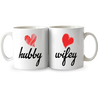 Exciting Lives - Hubby Wifey - Gift For Valentines Day, Anniversary - Coffee Mugs For Husband Wife Boyfriend Girlfriend Relatives - Set Of 2 (2 Mugs), 11 Ounce