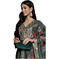 Indo Era Women's Viscose Embroidered Straight Kurta With Palazzo Dupatta Set (Kh9Gn4702_Green_Xx-Large)