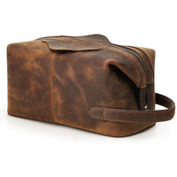 Contacts Unisex Genuine Leather Travel Toiletry Bags|Cosmetic Cases|Makeup Pouch|Vintage Travel Wash Storage Large Capacity Cosmetic Bag(Hunter Brown, W-14.5 Cm, Free Size