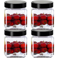 Vency Piramal Glass Cubical Square 600Ml Transparent Glass Jars & Containers For Kitchen Pantry, Snacks, Pickles, Cookies, Dry Fruits, Coffee Storage With Black Plastic Lid (600Ml, Set Of 4)