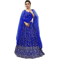 Zeel Clothing Women's Sequins Zari Embroidered Georgette Semi-Stitched Lehenga Choli With Dupatta (401-Blue-Wedding-Bridal-Latest-New; Free Size) (Blue)