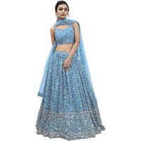 Zeel Clothing Women's Sequins Zari Embroidered Georgette Semi-Stitched Lehenga Choli With Dupatta (405-Skyblue-Wedding-Bridal-Latest-New; Free Size) (Sky Blue)