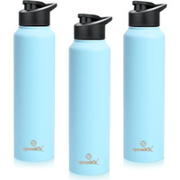 Speedex Stainless Steel Water Bottle 1 Ltr For Kids, Boys, Girls, 1 Litre Bottles For Gym, Sports, Fridge Use, School & Office - 1000Ml, Pastel Blue Colour, Set Of 3, Sipper Cap