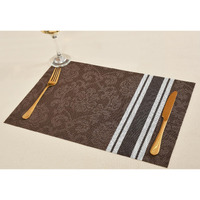 Yellow Weaves Pvc Dining Table Placemats | Heat Resistant Dining Table Place Mats For Kitchen Coffee Center Table Side Party - (Set Of 4, Dark Brown Stripe)