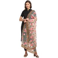 Shasmi Women's Heavy Net Embroidered Fancy Phulkari Work Dupatta For Women (Only Dupatta) (White)