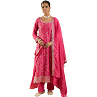 Indo Era Women's Pink Silk Blend Embroidered Straight Kurta & Pant With Dupatta Set (Iestr6277_Medium)