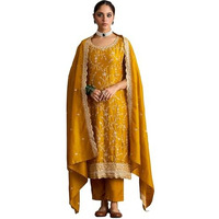 Indo Era Women's Mustard Silk Blend Embroidered Straight Kurta & Pant With Dupatta Set (Iestr6278_Small)