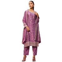 Indo Era Women's Embroidered Silk Blend Calf Length Straight Kurta & Pant With Dupatta Suit Set (Kh9Pr6276_X-Large)