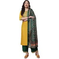 Shiv Textiles Silk Embroidered Kurta Set For Women (224-Yellow-M)