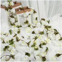 Satyam Kraft 2 Lines Artificial Cherry Blossom Rattan Vine (7.5 Ft) | Hanging Flower Garland For Home, Office, Wedding & Festival Decoration (White, 230 Cm)