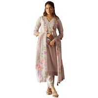 Indo Era Women's Lavender Silk Blend Embroidered Straight Kurta & Pant With Dupatta Suit Set (Ieout6380_Xx-Large)
