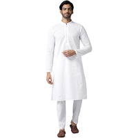 See Designs Mens Kurta | Specially Crafted And Designed For The Eid Festival White Cotton Embroidered Kurta With Pajama Set Mandarin Collar Long Sleeves Chikankari Kurta | Sdkt109301Xs