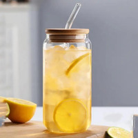 Kikiluxxa Beer Can Shape Drinking Glasses Tumbler With Airtight Wooden Lid And Straw 540Ml Mason Sipper Bottle For Juice Cocktail Iced Tea Coffee Hot Cold Drink Cup Home Office Travel